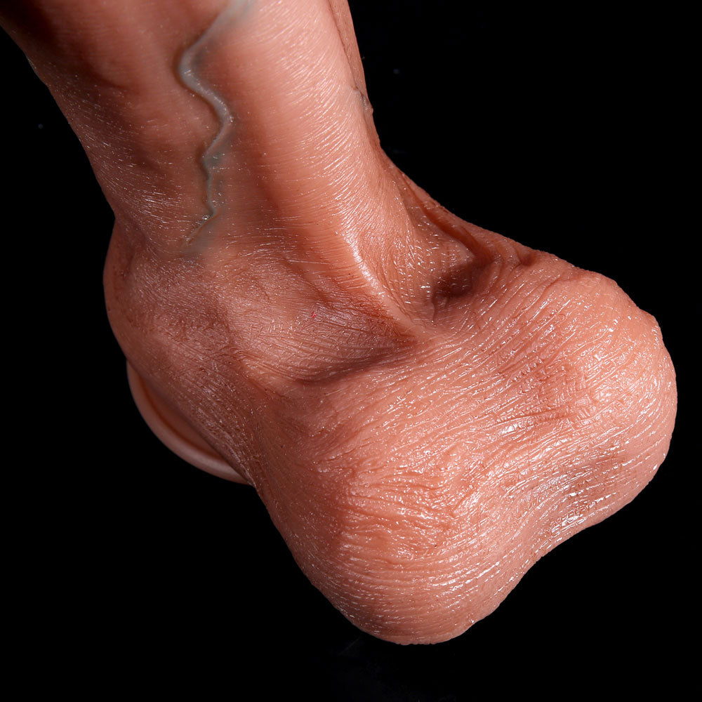 close-up of weighted realistic testicles with detailed folds and lifelike curves