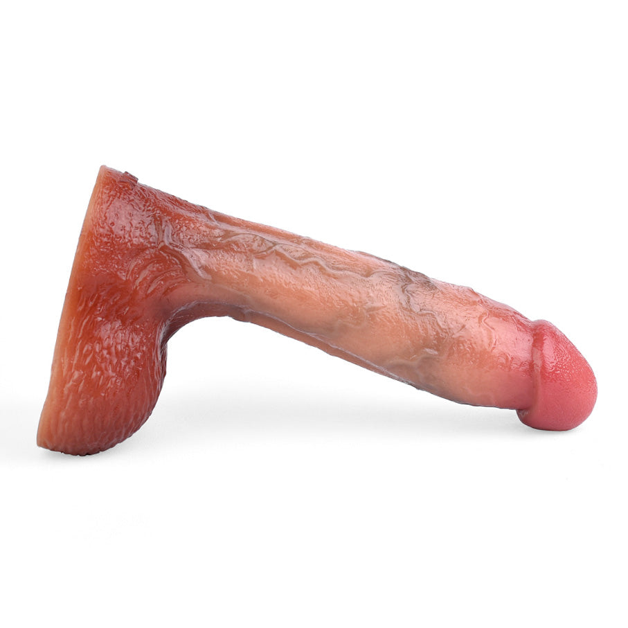 FK191 Realistic Dual-Layer Silicone Dildo 8 Inch with Oversized Sculpted Balls and Skin-Like Softness