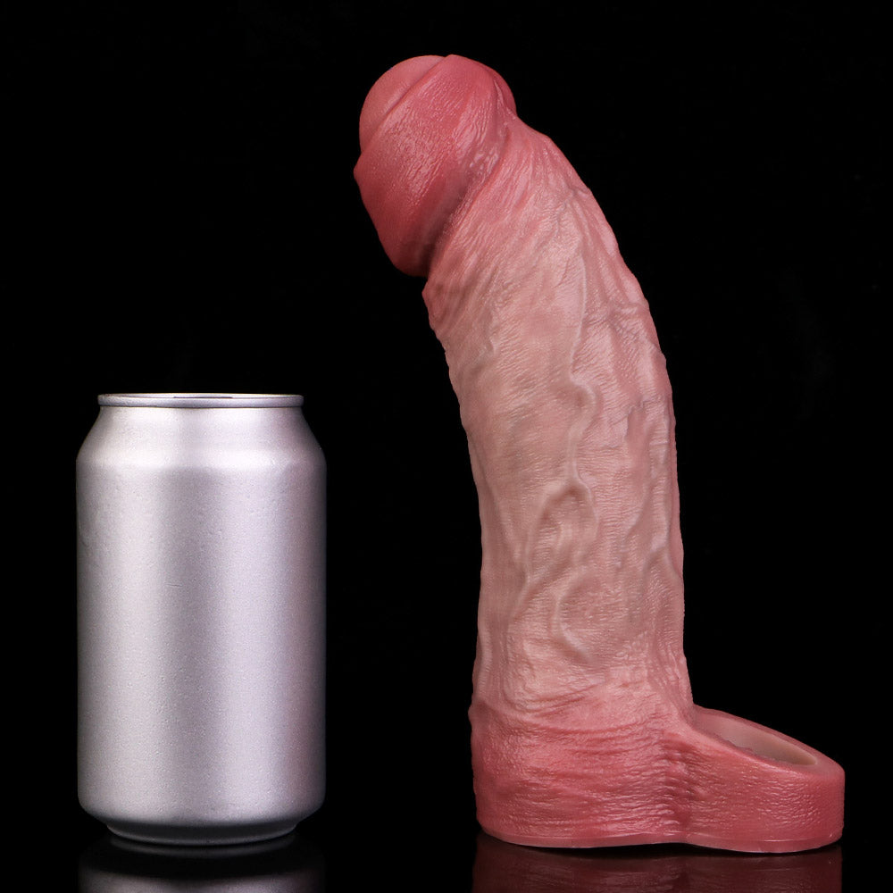 JH73 Luxe Ultra Realistic Large Silicone Penis Extender 8 Inch with Uncut Design and Naturally Curved Shaft