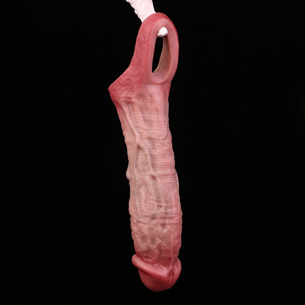 JH75 Luxe Large Ultra-Real Silicone Penis Extender 8 Inch with Raised Veins and Bold Coronal Ridge