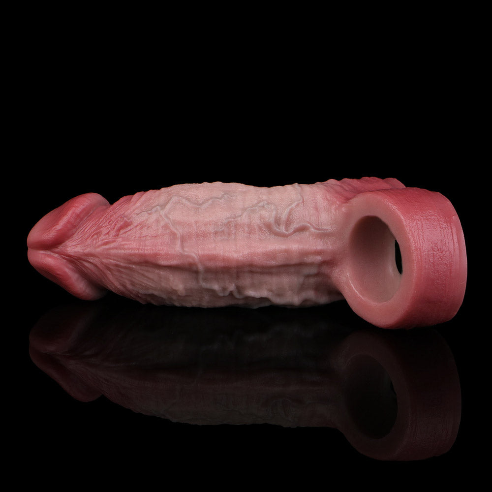 JH79 Luxe Tapered Silicone Penis Extender 5 Inch with Detailed Skin Folds and Naturally Curved Shaft