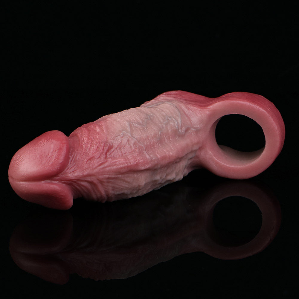 JH79 Luxe Tapered Silicone Penis Extender 5 Inch with Detailed Skin Folds and Naturally Curved Shaft