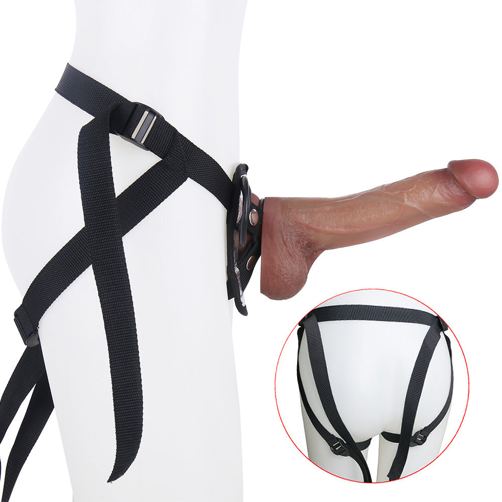 SH520 Advanced Strap-On Kit with 9.5 Inch Dual-Layer Silicone Dildo Featuring Realistic Veins and Silky Soft Touch