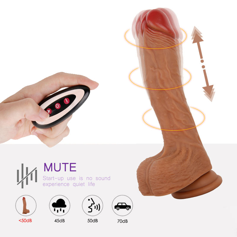 wireless remote controlling dildo's thrusting and rotating functions simultaneously