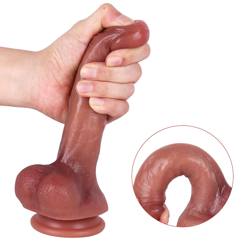 MD32 Real Feel Dual-Layer Silicone Suction Cup Dildo 8 Inch with Smooth Skin and Suction Base
