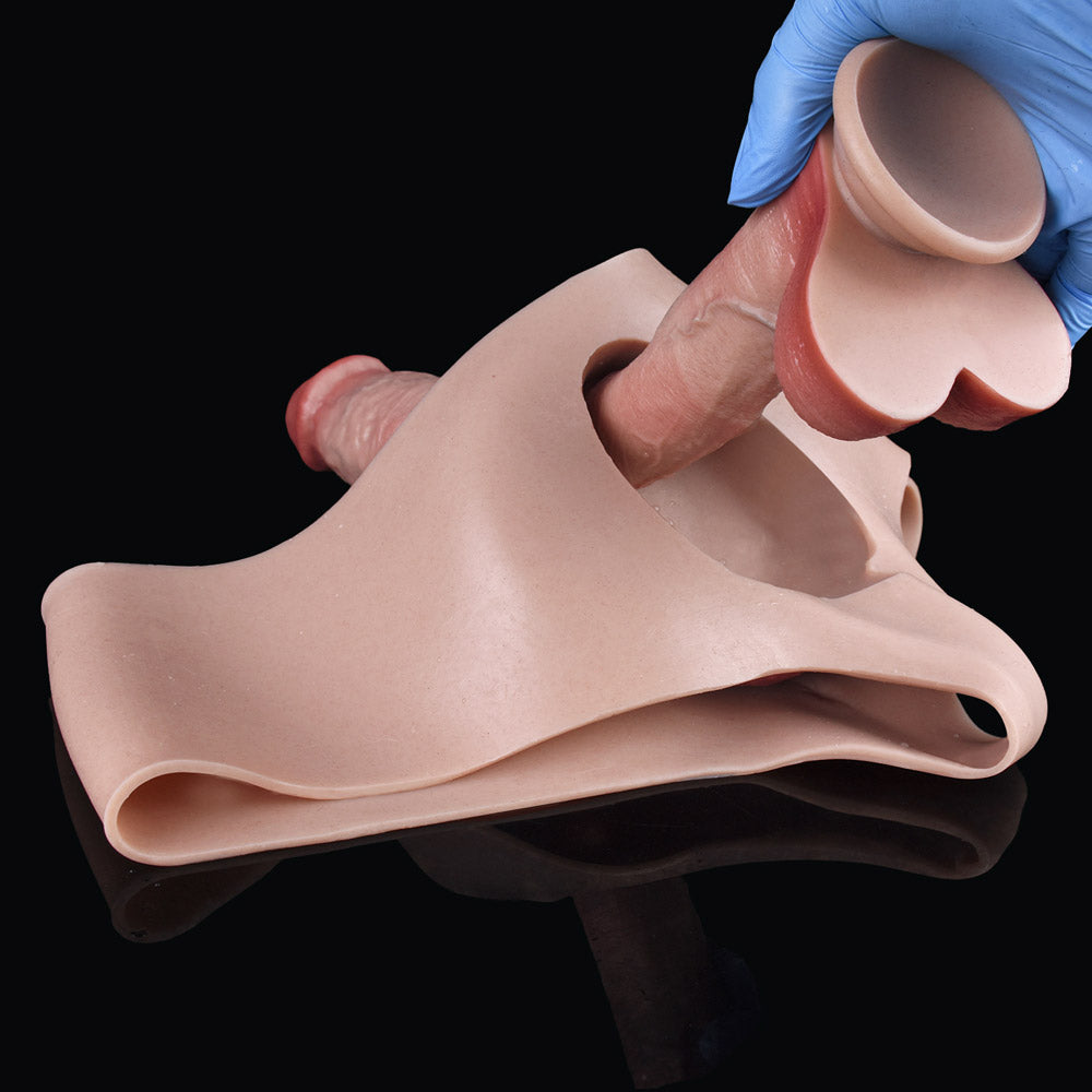 JK17 Luxe Large Hollow Strap-On Penis Sleeve 9 Inch with 3-Inch Extra Extension and Broad Sculpted Head