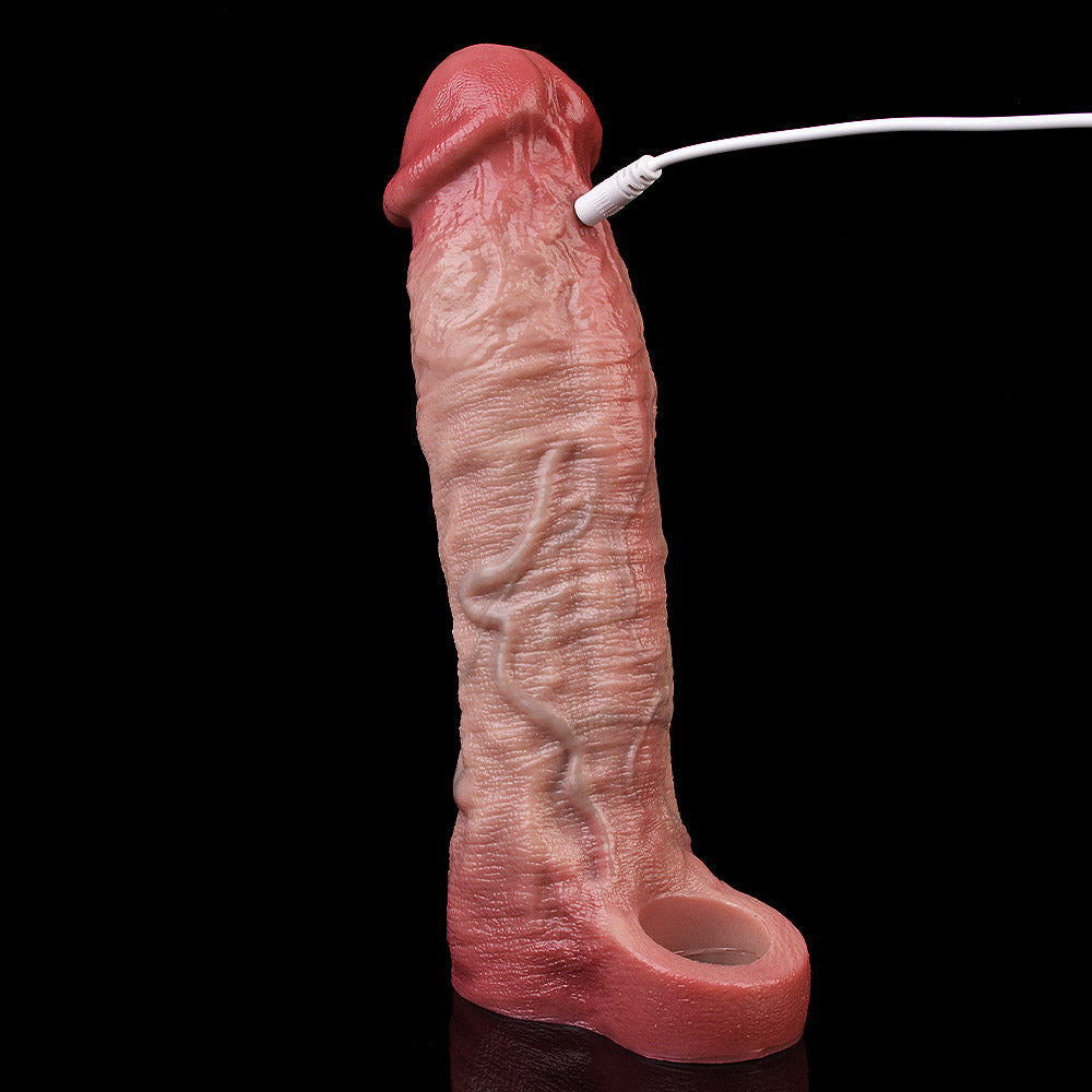 JV75 Luxe Lifelike Vibrating Penis Extension Sleeve 9 Inch with 3 Inch Extra Length and 10 Vibration Modes