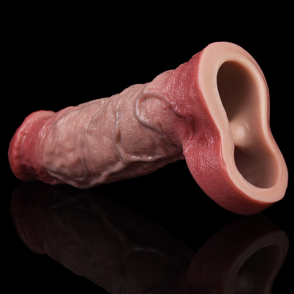 JV76 Luxe Realistic Vibrating Penis Extension Sleeve 7.5 Inch with 10 Vibration Modes and Wireless Remote