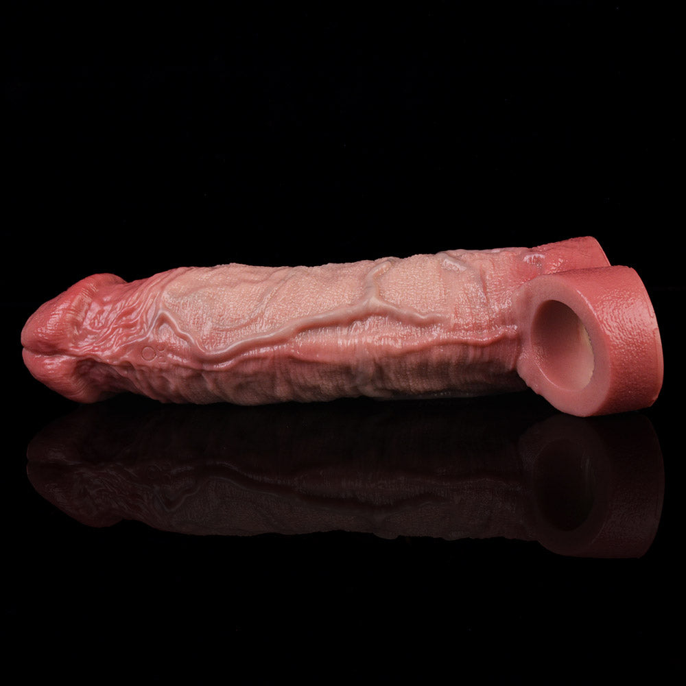 JV76 Luxe Realistic Vibrating Penis Extension Sleeve 7.5 Inch with 10 Vibration Modes and Wireless Remote