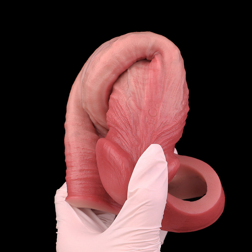 JV79 Luxe Realistic Vibrating Penis Extension Sleeve 7.5 Inch with Wireless Remote and 10 Powerful Vibration Settings