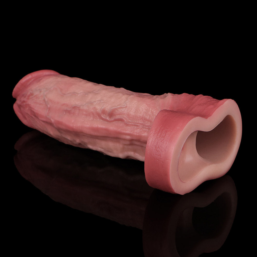 JV79 Luxe Realistic Vibrating Penis Extension Sleeve 7.5 Inch with Wireless Remote and 10 Powerful Vibration Settings