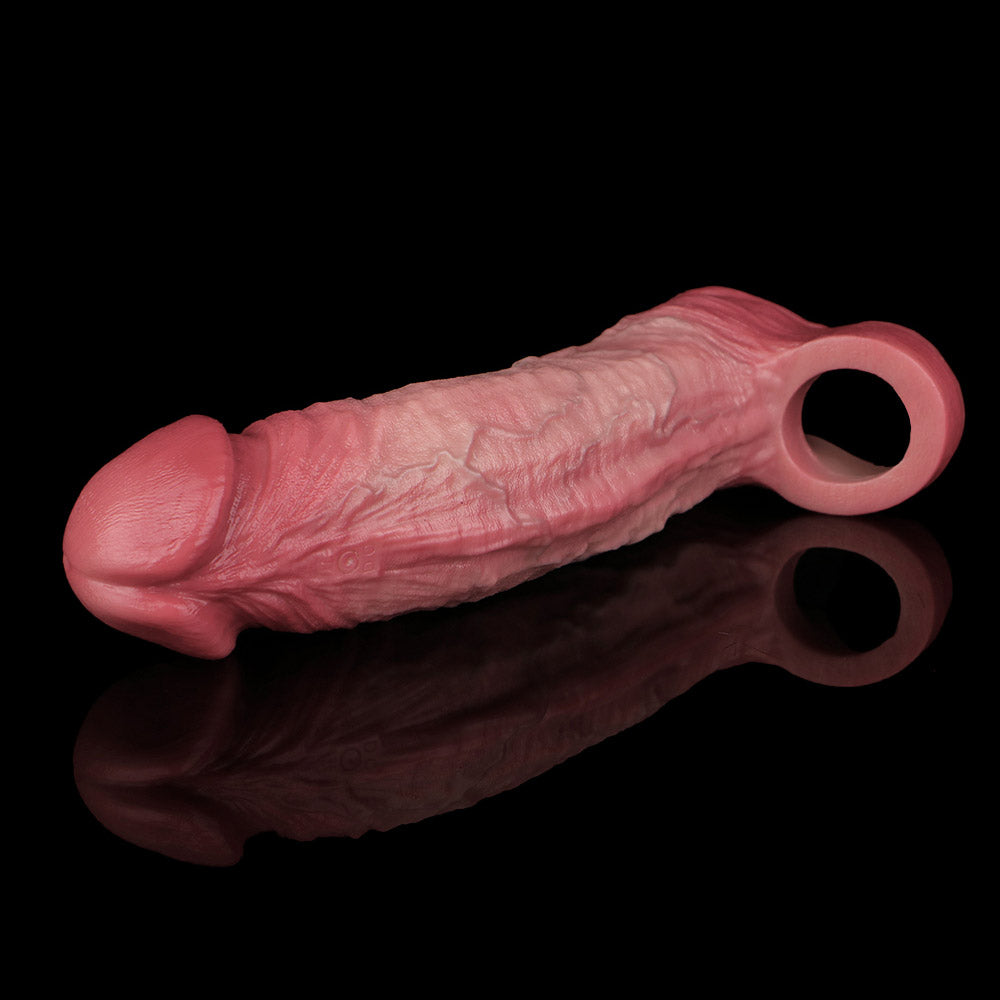 JV79 Luxe Realistic Vibrating Penis Extension Sleeve 7.5 Inch with Wireless Remote and 10 Powerful Vibration Settings