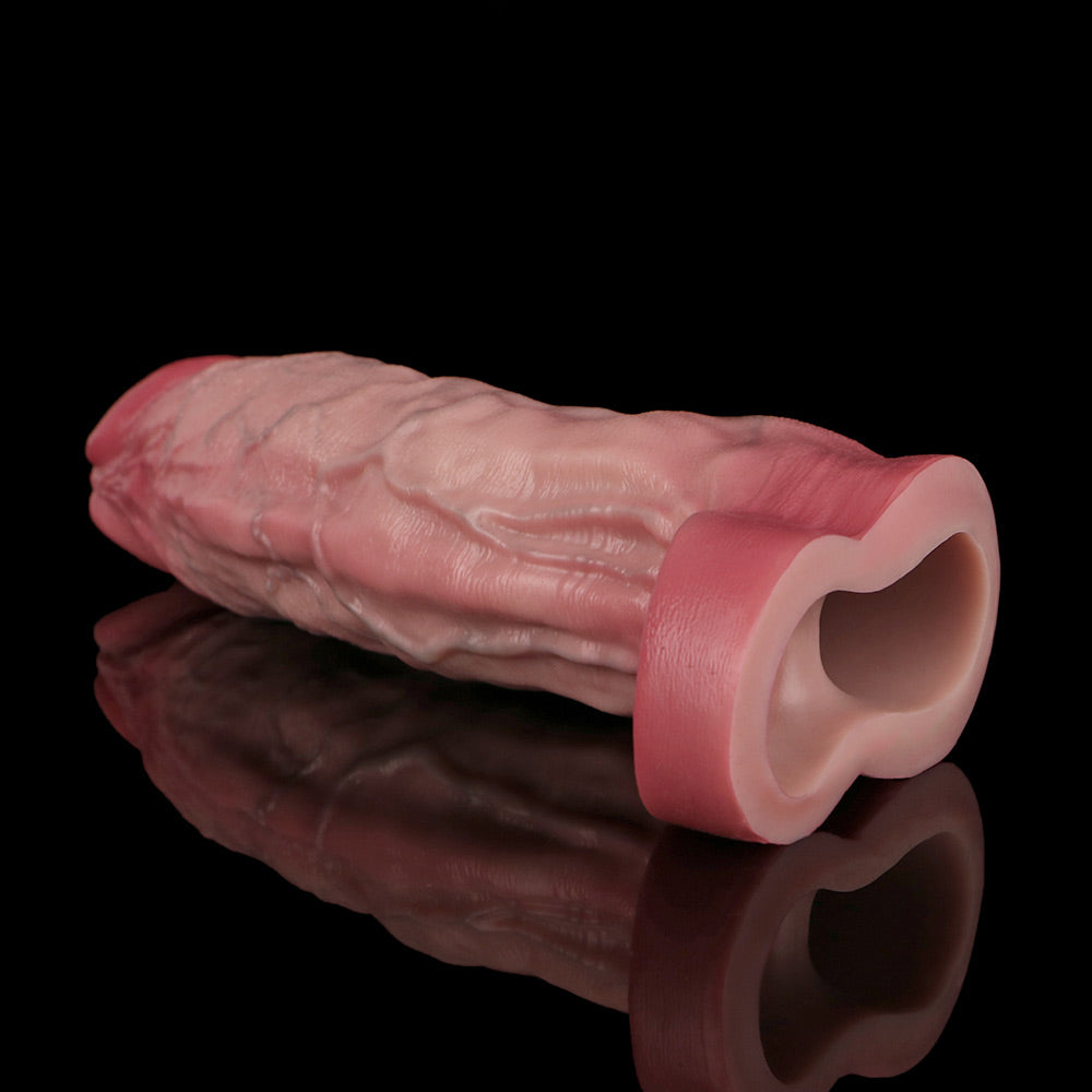 JV80 Luxe Realistic Vibrating Penis Extension Sleeve 9 Inch with G-Spot Stimulation and 10 Powerful Vibration Modes
