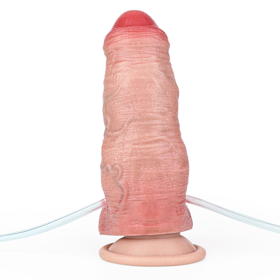 CQ516 Luxe Inflatable Squirting Suction Cup Dildo 6.5 Inch with Adjustable Girth and Realistic Uncut Design