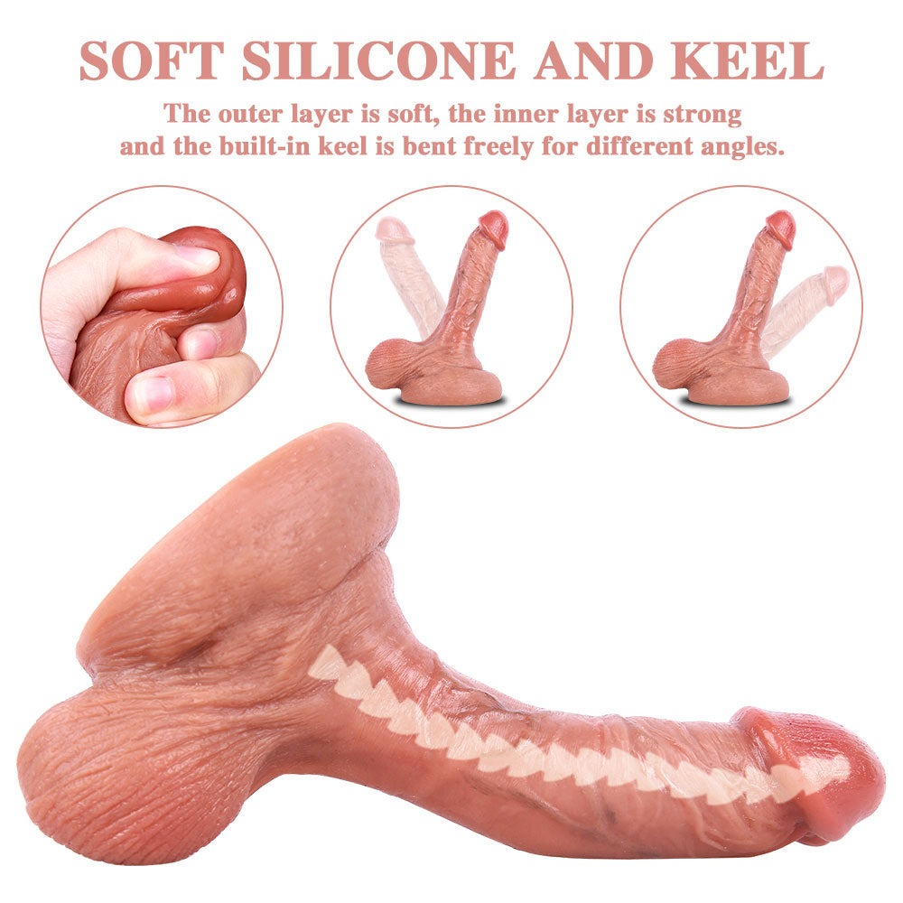 bendable silicone dildo shown flexed to demonstrate internal spine for G-spot stimulation