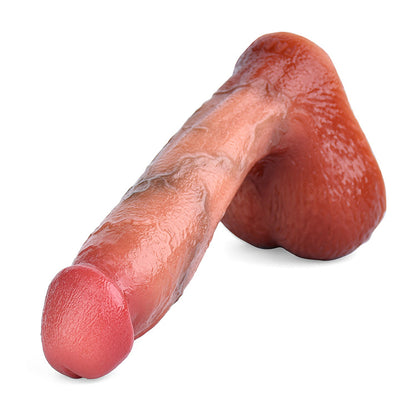 FK191 Realistic Dual-Layer Silicone Dildo 8 Inch with Oversized Sculpted Balls and Skin-Like Softness