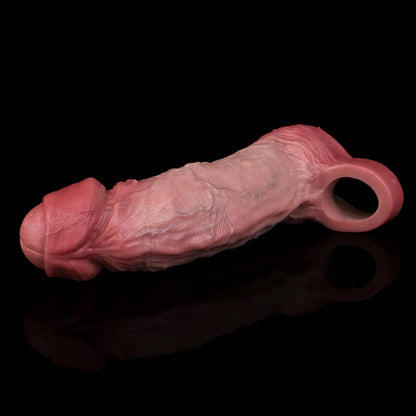 JH73 Luxe Ultra Realistic Large Silicone Penis Extender 8 Inch with Uncut Design and Naturally Curved Shaft