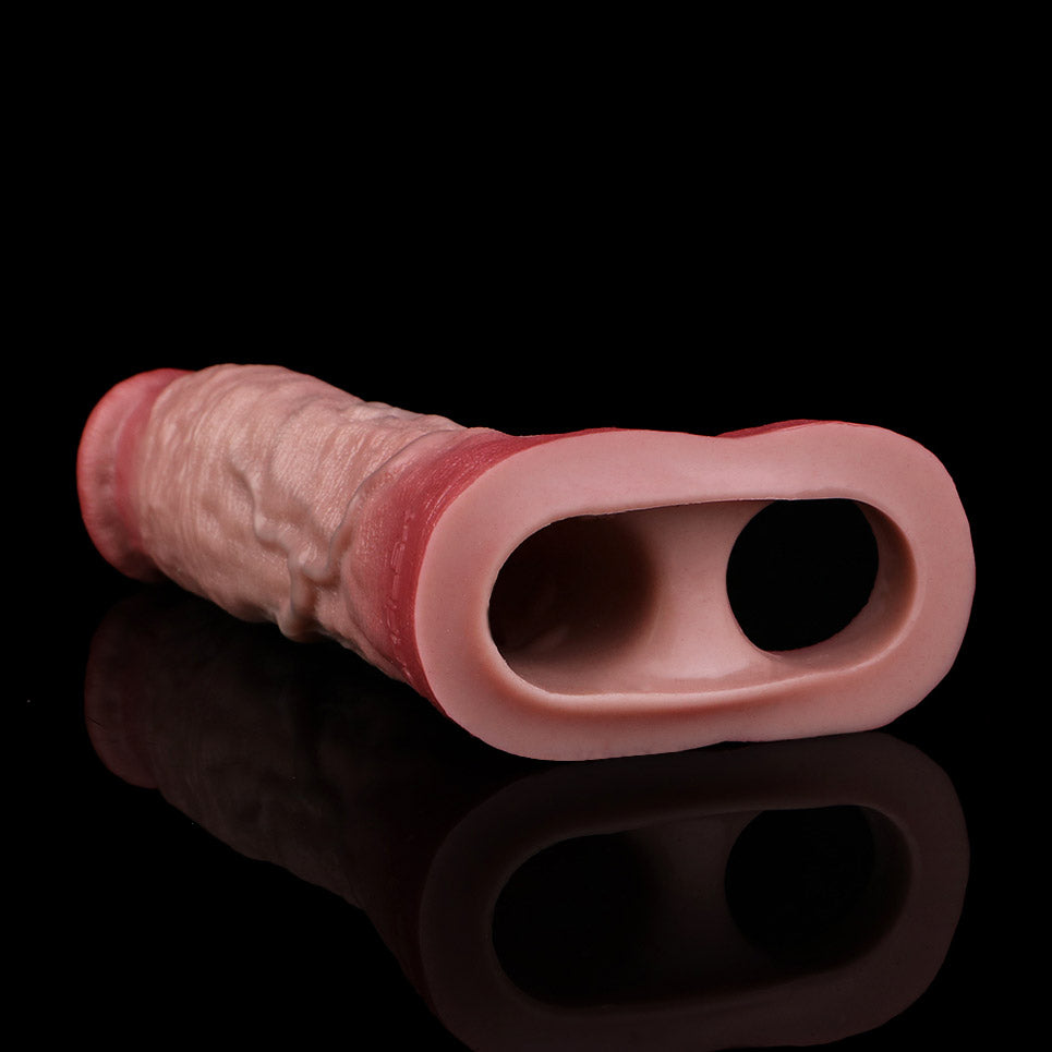 JH75 Luxe Large Ultra-Real Silicone Penis Extender 8 Inch with Raised Veins and Bold Coronal Ridge