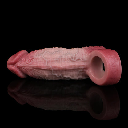 JH79 Luxe Tapered Silicone Penis Extender 5 Inch with Detailed Skin Folds and Naturally Curved Shaft