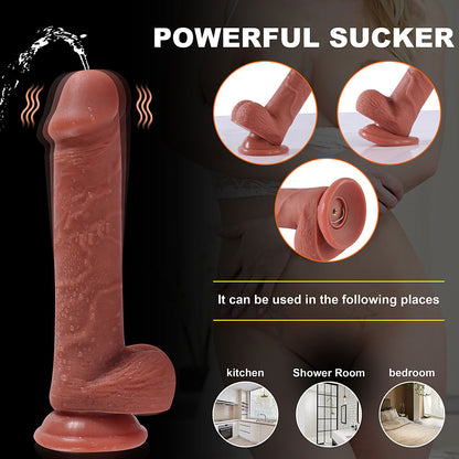 close-up of sculpted testicles and wide suction base for hands-free play