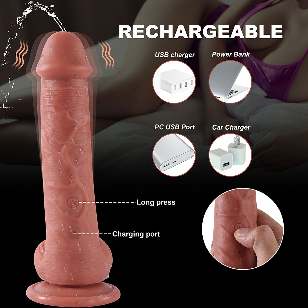finger pressing power button to activate vibration and squirting modes