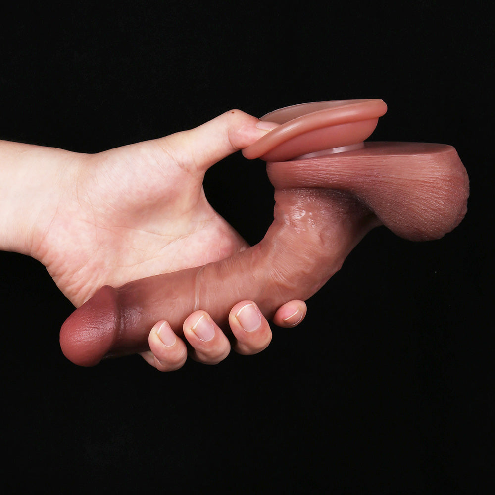 MD33 Luxe Dual-Layer Liquid Silicone Suction Cup Dildo 8 Inch with Realistic Veins and Lifelike Balls