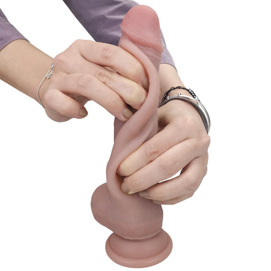 8.5 inch realistic dildo with dual-layer silicone and squeezable movable foreskin