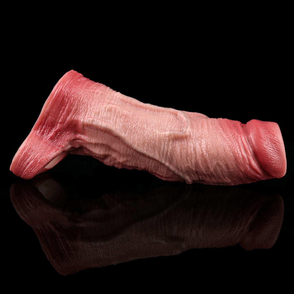 JH37 Luxe Open-Tip Girth-Enhancing Penis Sleeve 7 Inch with Realistic Skin Texture and Ball Loop Base