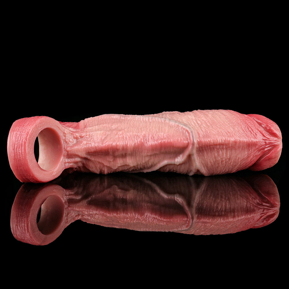 JH37 Luxe Open-Tip Girth-Enhancing Penis Sleeve 7 Inch with Realistic Skin Texture and Ball Loop Base