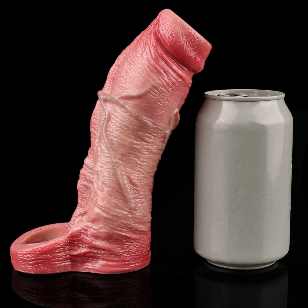 JH37 Luxe Open-Tip Girth-Enhancing Penis Sleeve 7 Inch with Realistic Skin Texture and Ball Loop Base
