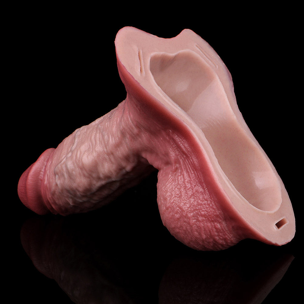 JK95 Luxe Real-Feel Hollow Strap-On Penis Sleeve 7.5 Inch with Bold Veins and Dual-Tone Leather Harness