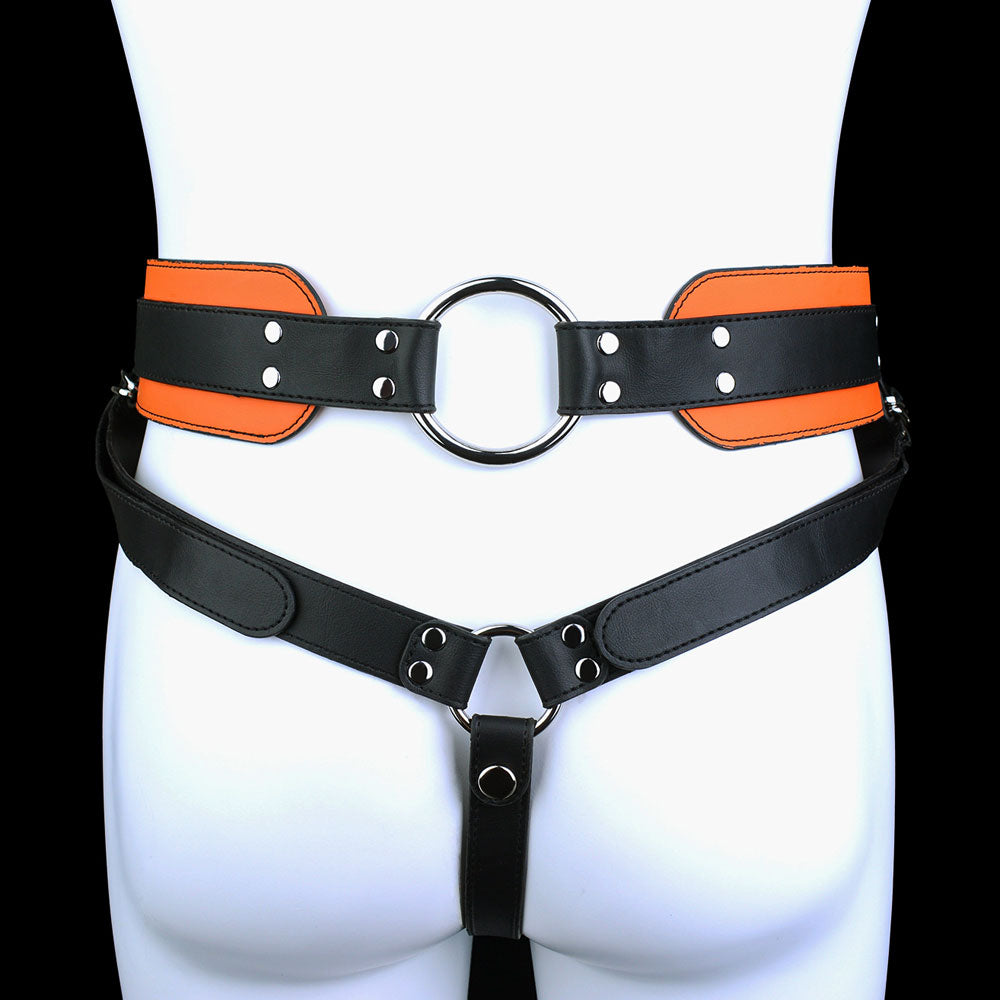 JK95 Luxe Real-Feel Hollow Strap-On Penis Sleeve 7.5 Inch with Bold Veins and Dual-Tone Leather Harness