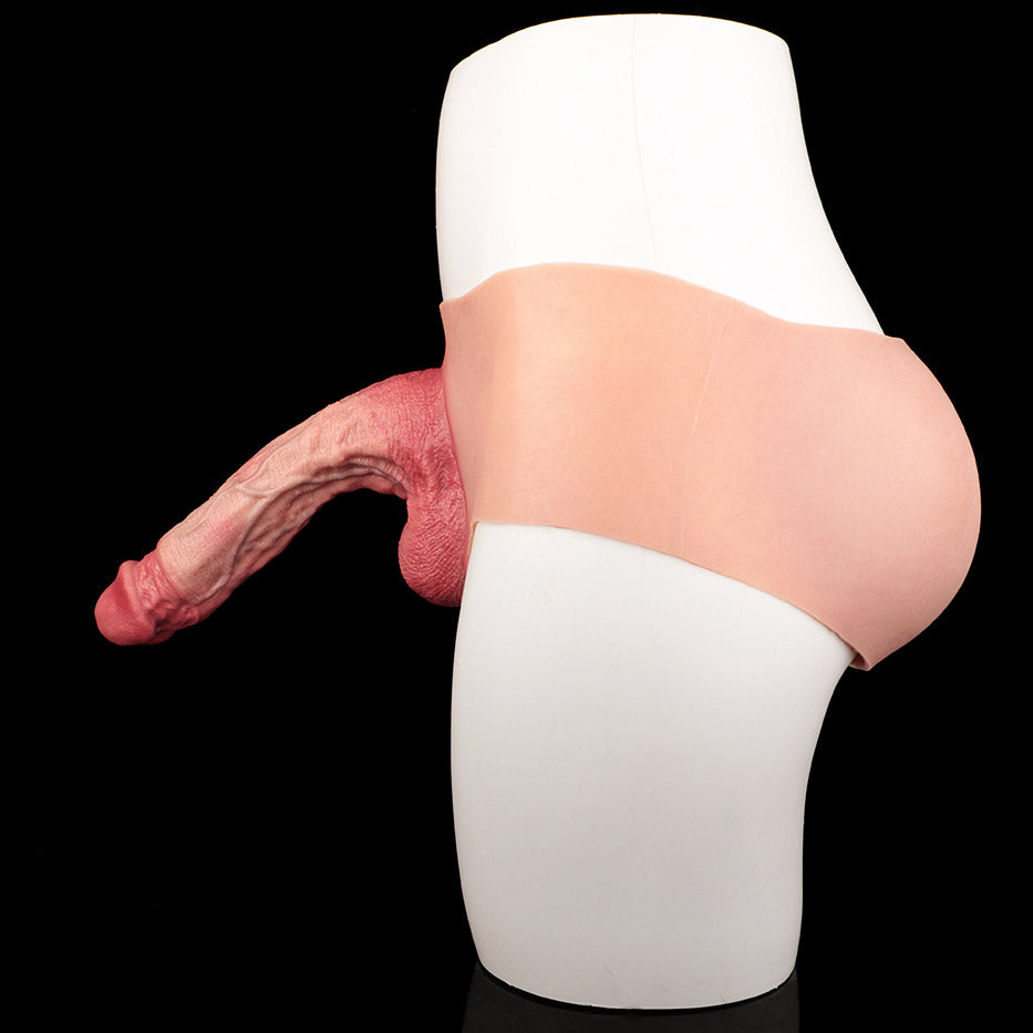 JK04 Ultra-Realistic Large Hollow Strap-On Penis Sleeve 9 Inch with 3-Inch Extension Depth and Sculpted Thick Veins
