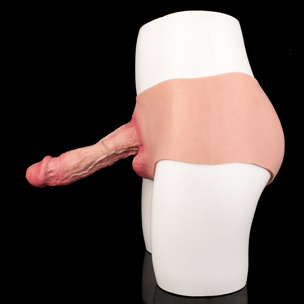 JK05 Realistic Large Head Hollow Strap-On Penis Sleeve 9 Inch with Sculpted Thick Veins and 3.5-Inch Extra Extension