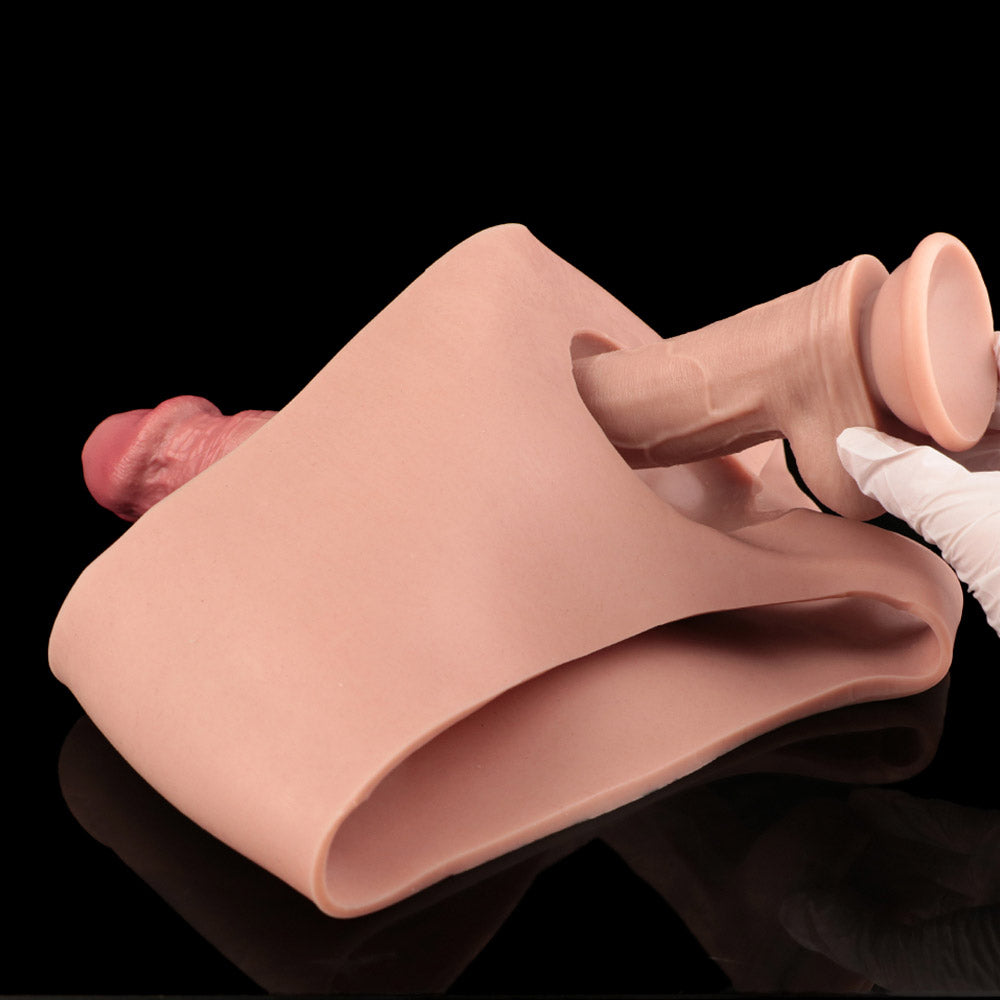 JK05 Realistic Large Head Hollow Strap-On Penis Sleeve 9 Inch with Sculpted Thick Veins and 3.5-Inch Extra Extension