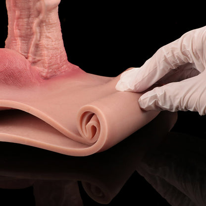 JK05 Realistic Large Head Hollow Strap-On Penis Sleeve 9 Inch with Sculpted Thick Veins and 3.5-Inch Extra Extension