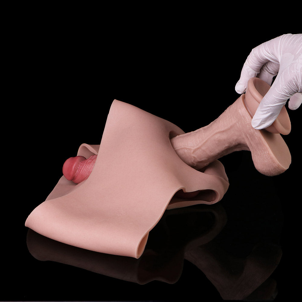 JK07 Upcurved Luxe Silicone Hollow Strap-On Penis Sleeve 6.5 Inch with G-Spot Sculpted Ridge and Lifelike Texture