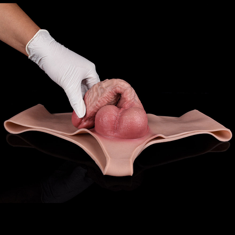 JK13 Luxe Full Silicone Hollow Strap-On Penis Sleeve 7.5 Inch with Ultra Realistic Soft Skin and Flexible Waist Fit