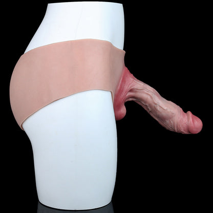 JK19 Luxe Large Full Silicone Hollow Strap-On Penis Sleeve 9 Inch with Realistic Veins and Sculpted Crown Detail