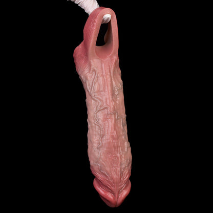 JV71 Luxe Realistic Vibrating Penis Extension Sleeve 7.5 Inch with 2.5" Extra Length and 10 Intense G-Spot Vibration Modes