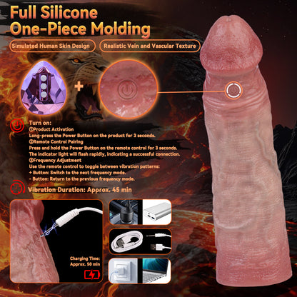 JV76 Luxe Realistic Vibrating Penis Extension Sleeve 7.5 Inch with 10 Vibration Modes and Wireless Remote