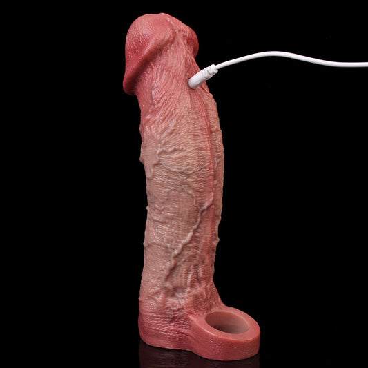 JV78 Luxe Realistic Vibrating Penis Extender 9 Inch with Extra 2.5 Inch Length and 10 Intense Stimulation Patterns