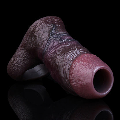 JC21 Luxe Ultra-Realistic Deep Skin Tone Girth-Enhancing Sleeve 4–7 Inch (4 Sizes) with Open-Ended Design and Prominent Ridge