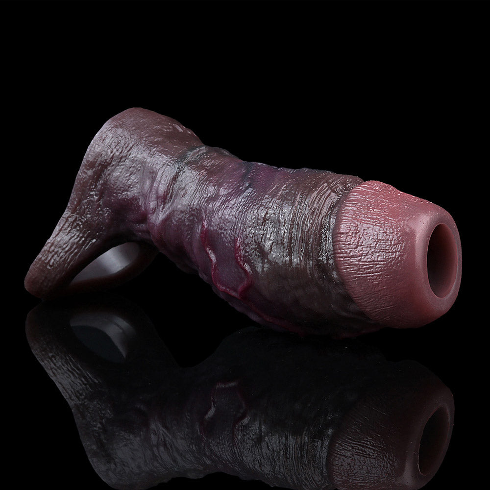 JC24 Luxe Deep Coffee Open Ended Girth Enhancer 4–6 Inch (4 sizes) with Full Sculpted Texture and Ultra-Soft Liquid Silicone