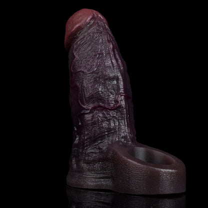 JC69 Luxe Ultra-Realistic Deep Skin Tone Silicone Penis Extender 5.0–6.5 Inch with Lifelike Texture and Ball Loop