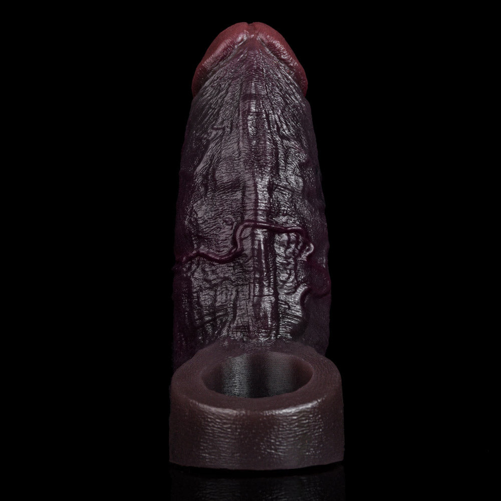 JC69 Luxe Ultra-Realistic Deep Skin Tone Silicone Penis Extender 5.0–6.5 Inch with Lifelike Texture and Ball Loop