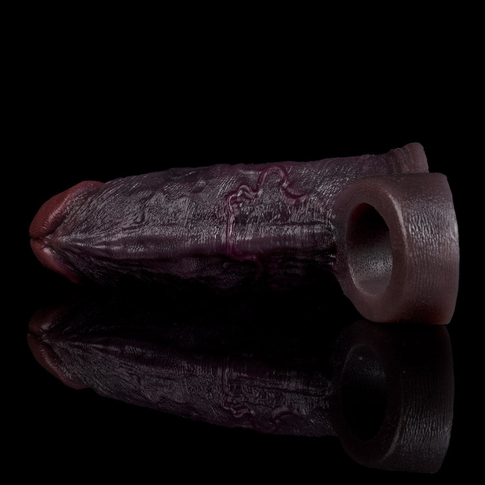 JC69 Luxe Ultra-Realistic Deep Skin Tone Silicone Penis Extender 5.0–6.5 Inch with Lifelike Texture and Ball Loop
