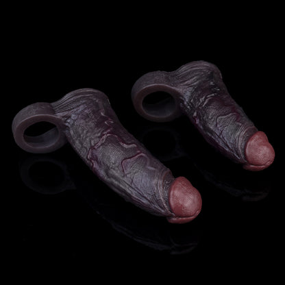 JC69 Luxe Ultra-Realistic Deep Skin Tone Silicone Penis Extender 5.0–6.5 Inch with Lifelike Texture and Ball Loop