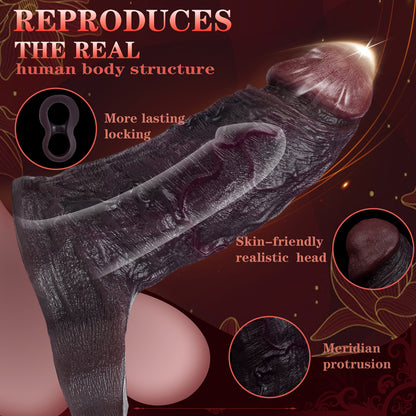 JC69 Luxe Ultra-Realistic Deep Skin Tone Silicone Penis Extender 5.0–6.5 Inch with Lifelike Texture and Ball Loop