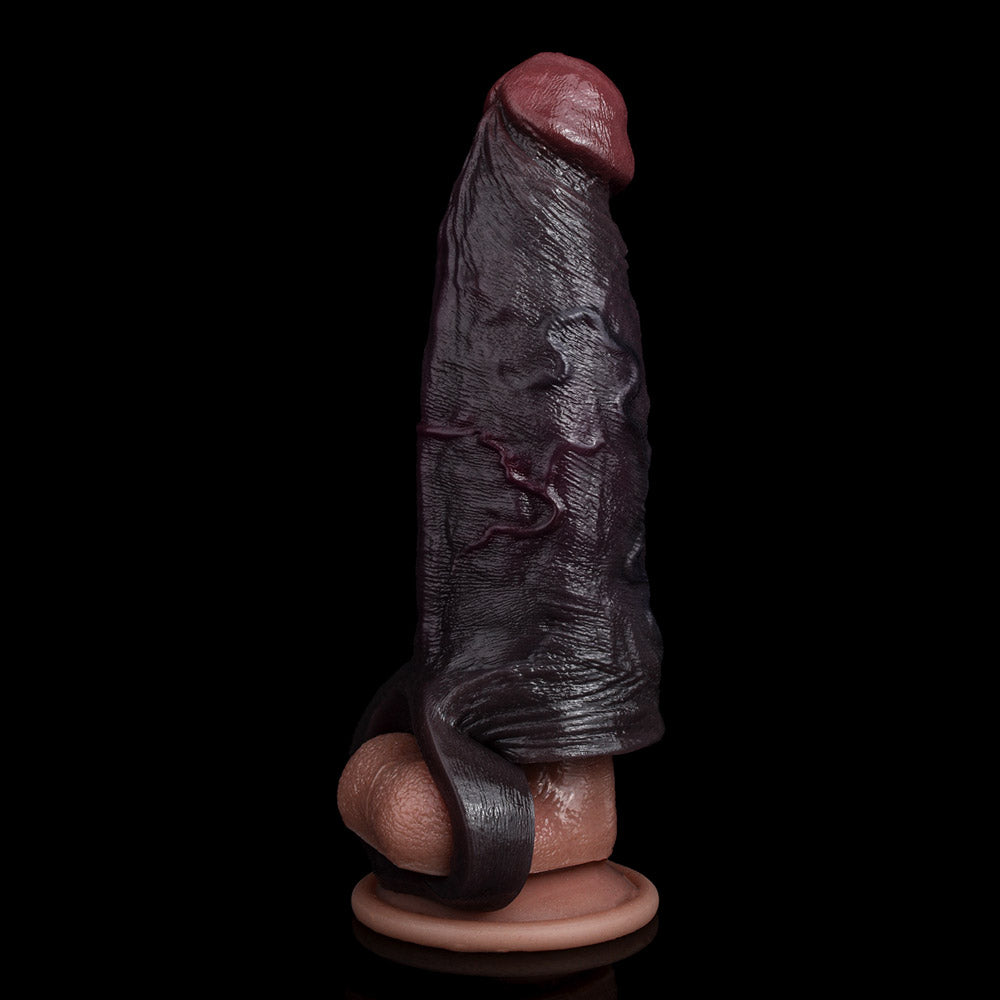 JC69 Luxe Ultra-Realistic Deep Skin Tone Silicone Penis Extender 5.0–6.5 Inch with Lifelike Texture and Ball Loop